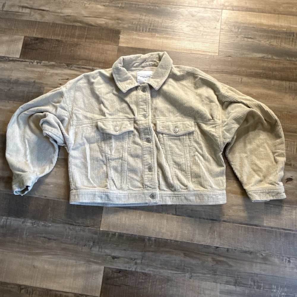 Angel Kiss Los Angeles Beige Corduroy Button Jacket Sz M Oversized Cropped Prep